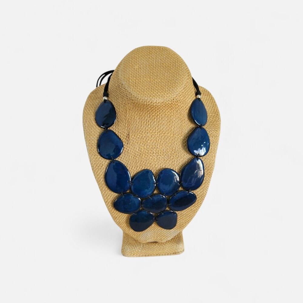 Tagua Nut Bib Blue Statement Necklace Nature Luxe Artisan Jewelry